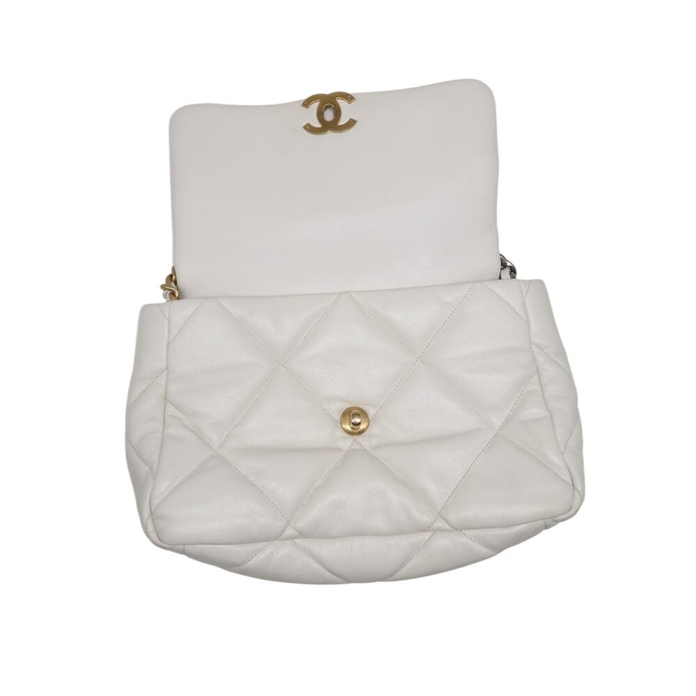 Chanel 19 Flap Bag White Lambskin Quilted Mixed Hardware